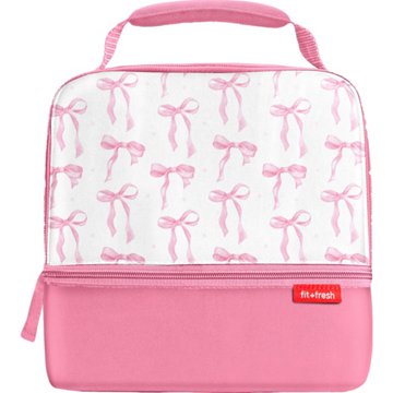 Fit + Fresh Dual Compartment Pink Bow Bag, 8" x 7.5" x 6.0"