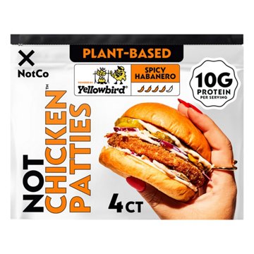 NotCo NotChicken Yellowbird Spicy Habanero Frozen Plant Based Chicken Patties, 4 ct