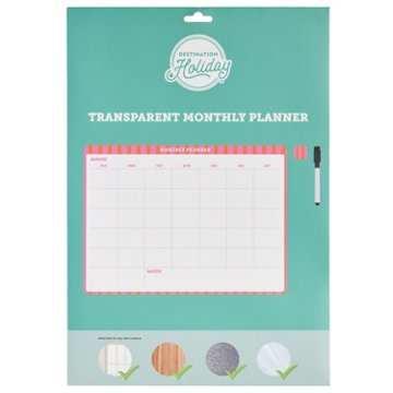 Destination Holiday Stick It Transparent Monthly Planner & Dry Erase Marker, 17" x 11.8"