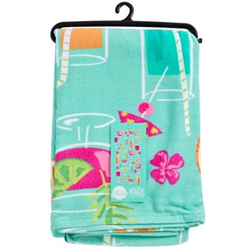 Destination Holiday Summer Beach Towel - Teal Drinks, 30" x 62"