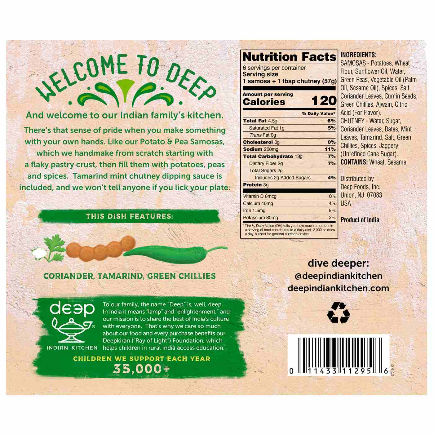 Deep Indian Kitchen Plant Based Potato & Pea Samosas; image 2 of 2