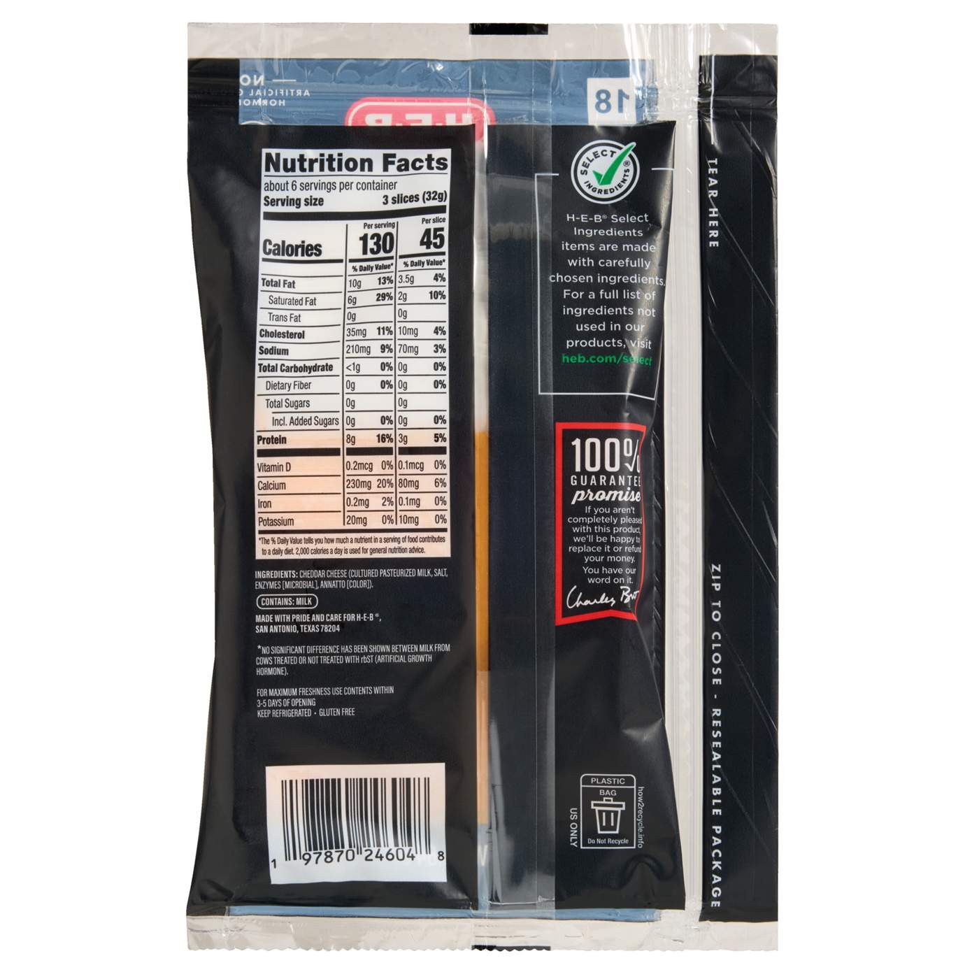 H-E-B Sharp Cheddar Sliced Cheese, Extra Thin; image 2 of 2