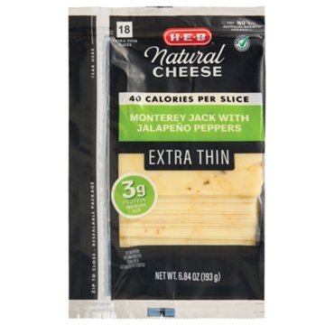H-E-B Pepper Jack Sliced Cheese, Extra Thin
