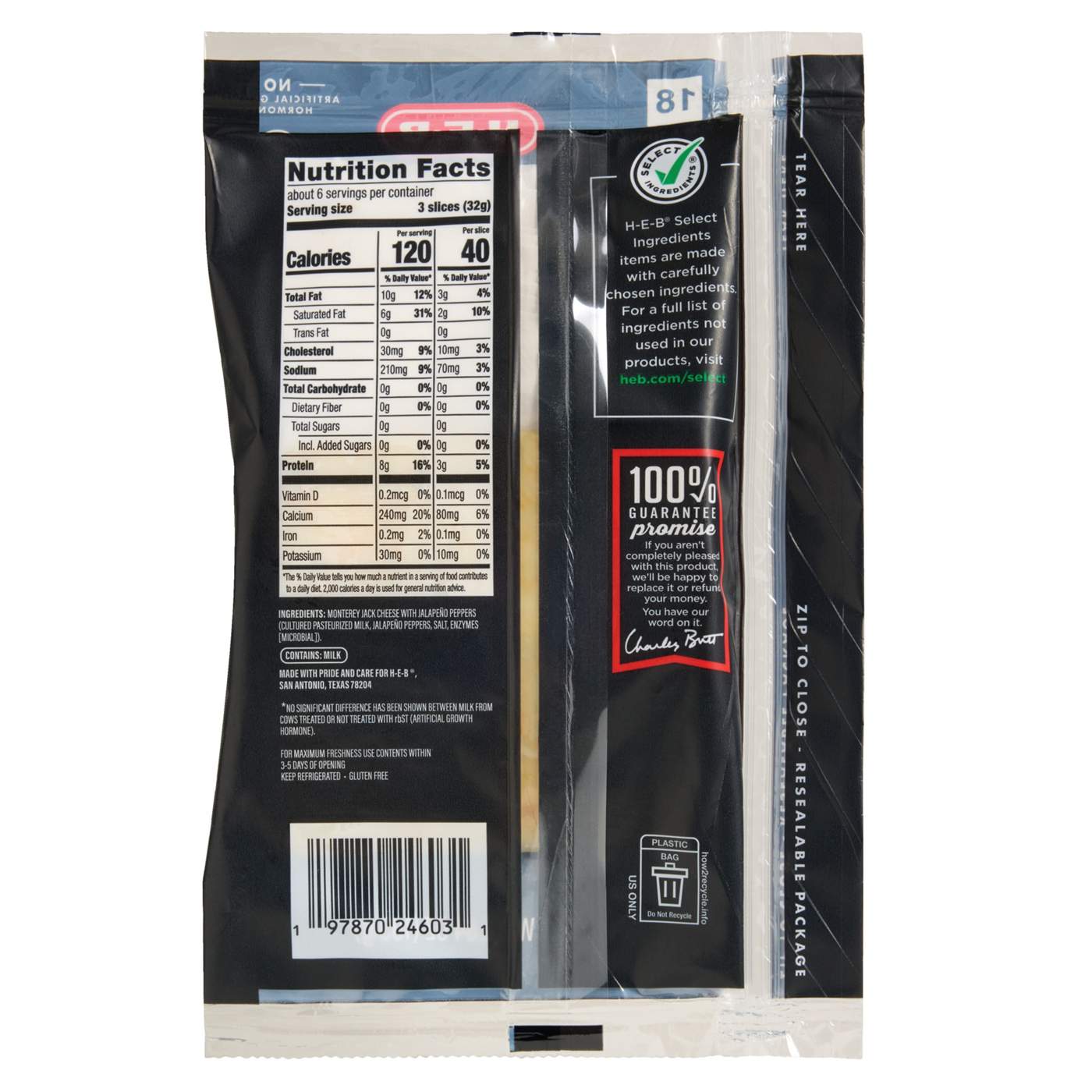 H-E-B Pepper Jack Sliced Cheese, Extra Thin; image 2 of 2