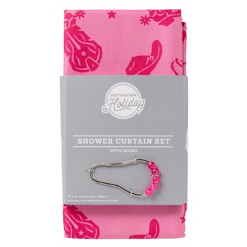 Destination Holiday Shower Curtain & Hooks Set - Pink Cowgirl, 70" x 72"
