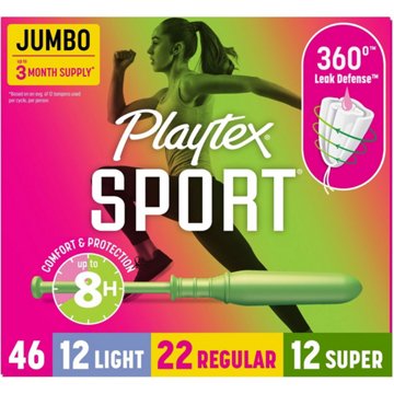 Playtex Sport Tampons, Multipack (Light/Regular/Super Absorbency), 46 ct