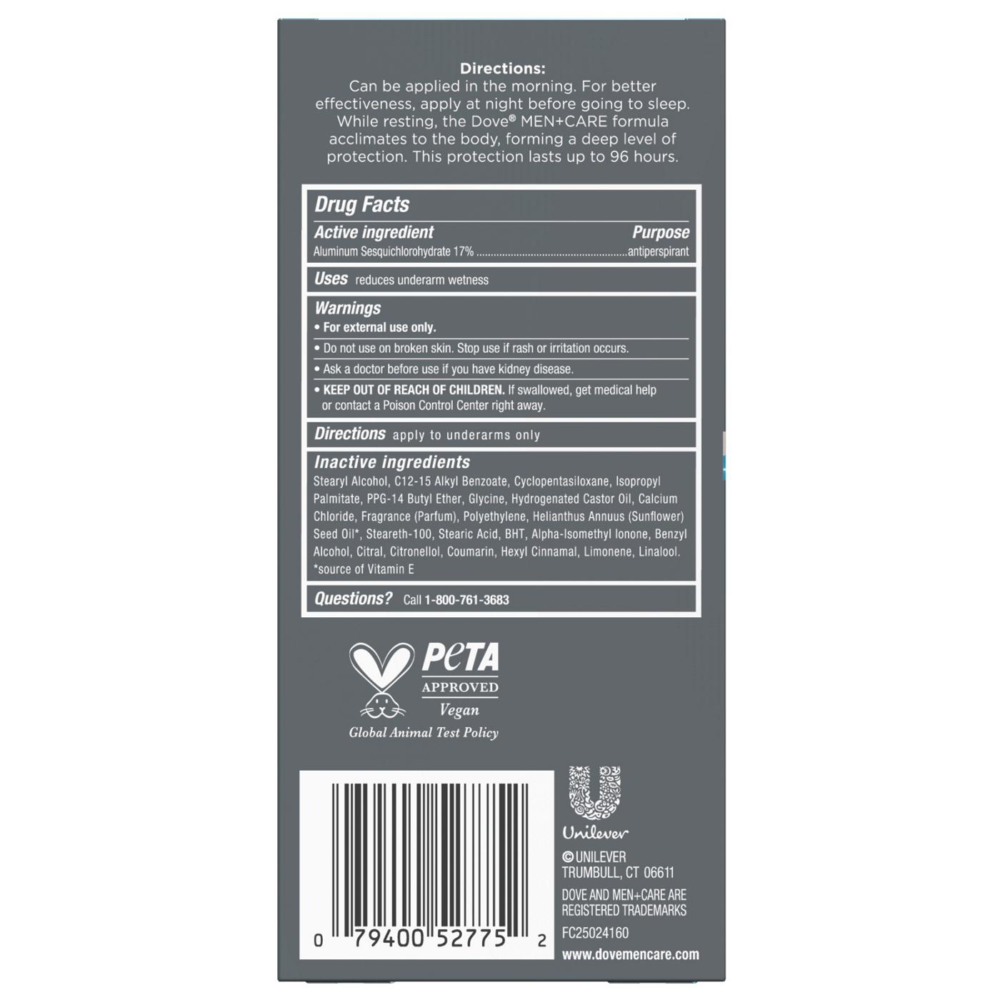 Dove Men+Care Maximum Protection 96 Hr Invisible Solid Antiperspirant Deodorant - Clean Comfort; image 2 of 4