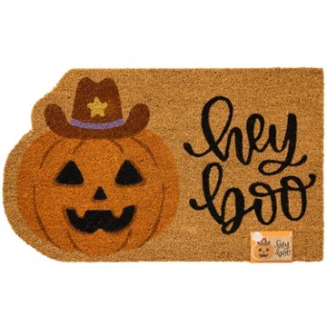 Destination Holiday Hey Boo Cowboy Pumpkin Halloween Coir Doormat