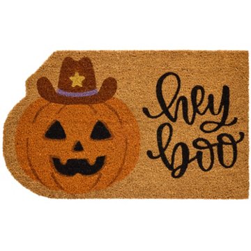 Destination Holiday Hey Boo Cowboy Pumpkin Halloween Coir Doormat