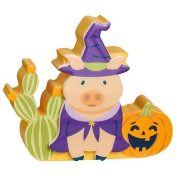 Destination Holiday Witch Pig Wood Halloween Table Decor