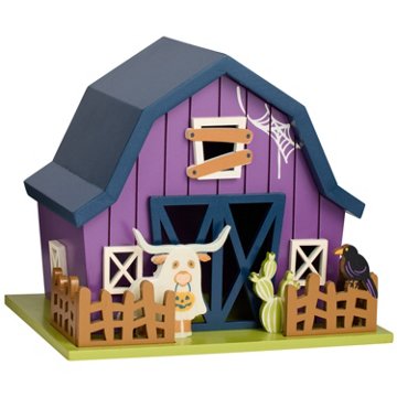 Destination Holiday Light Up Purple Barn with Ghost Longhorn Table Decor