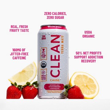CLEAN Cause Zero Calorie Strawberry Lemonade Organic Sparkling Yerba Mate