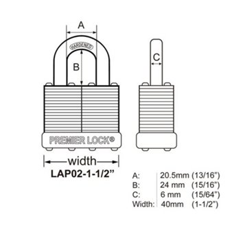 Premier Lock Laminated Padlock, 1.5''