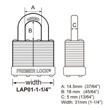 Premier Lock Laminated Steel Padlock, 1.25''