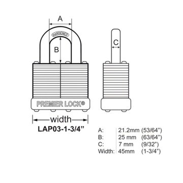 Premier Lock Laminated Steel Padlock, 1.75''