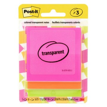Post-it Color Transparent Notes, 3 pk, 2.8'' x 2.8''