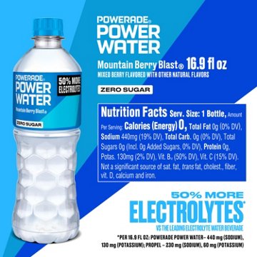 Powerade Zero Sugar Power Water Mountain Berry Blast Electrolyte Beverage 6 pk Bottles