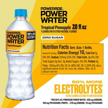 Powerade Zero Sugar Power Water Tropical Pineapple Flavored Electrolyte Water