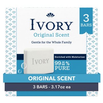 Ivory Gentle Bar Soap, Designed for Whole Family, 99.44% Pure Formula, Original Scent, 3.17 oz (3 Count)