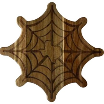 Destination Holiday Spiderweb Engraved Acadia Wood Halloween Serving Board