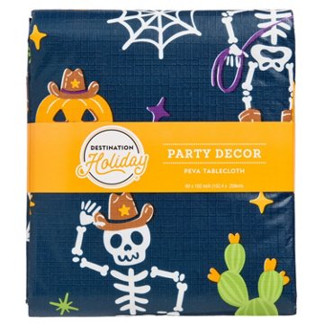 Destination Holiday Cowboy Skeleton Halloween PEVA Table Cover, 60'' x 102''