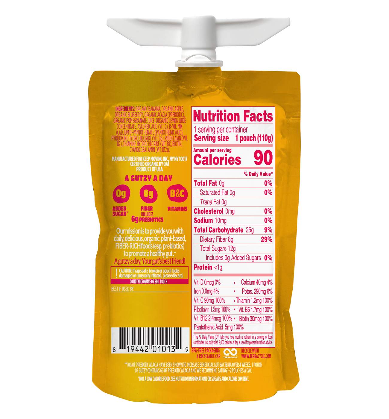 Gutzy Organic Prebiotic Snack - Banana Apple Berry Pomegranate; image 2 of 2