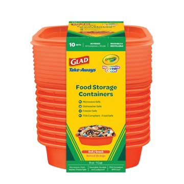 Glad x Crayola Take-Aways Deli/Snack Food Containers & Lids - Sunset Orange, 10 ct