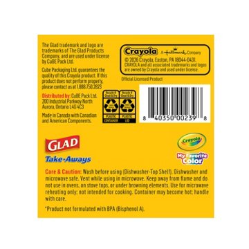 Glad x Crayola Take-Aways Deli/Snack Food Containers & Lids - Sunset Orange, 10 ct