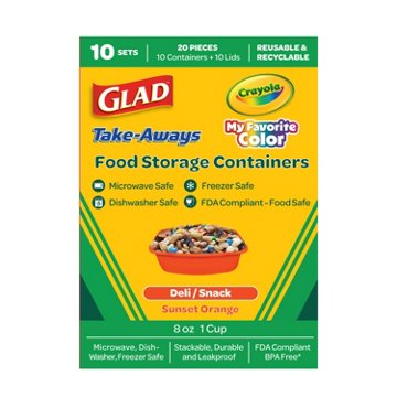 Glad x Crayola Take-Aways Deli/Snack Food Containers & Lids - Sunset Orange, 10 ct