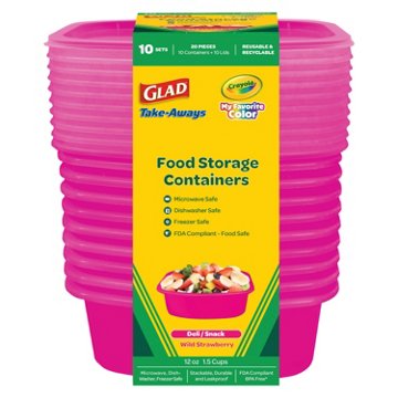 Glad x Crayola Take-Aways Deli/Snack Food Containers & Lids - Wild Strawberry, 10 ct