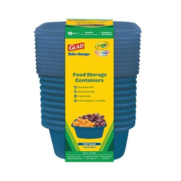 Glad x Crayola Take-Aways Deli/Snack Food Containers & Lids - Pacific Blue, 10 ct