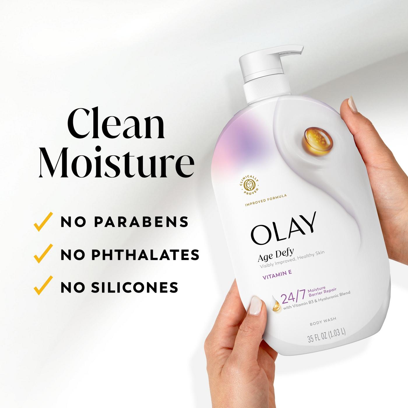 Olay Ultra Moisture Age Defy Body Wash with Vitamin E, Vitamin B3 and Hyaluronic Blend, 35oz; image 7 of 10