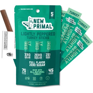 New Primal 7g Protein Lightly Peppered All Natural Turkey Sticks