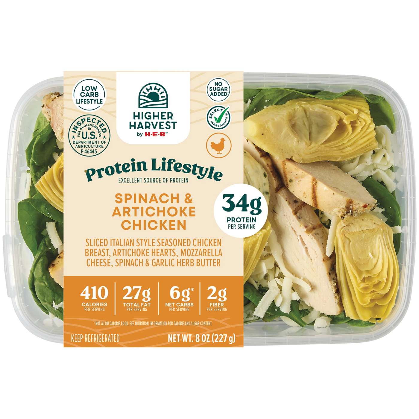 Higher Harvest by H-E-B 34g Protein Lifestyle Meal - Spinach & Artichoke Chicken; image 1 of 10