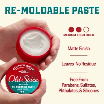 Old Spice Re-Moldable Paste for Men, Men's Hair Styling Paste, Medium-High Hold, Matte Finish, 2.22 oz