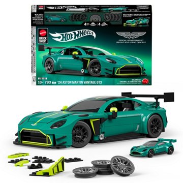 Mattel Hot Wheels Brick Shop '24 Aston Martin Vantage GT3 Building Set, 793 pc