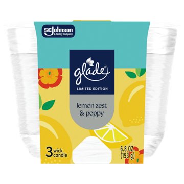 Glade 3 Wick Candle - Lemon Zest & Poppy, 6.8 oz