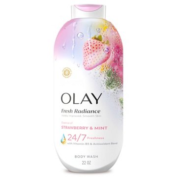 Olay Fresh Radiance Body Wash with Essence of Strawberry and Mint, Vitamin B3 and Antioxidant Blend, 22 oz