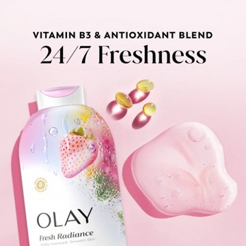 Olay Fresh Radiance Body Wash with Essence of Strawberry and Mint, Vitamin B3 and Antioxidant Blend, 22 oz