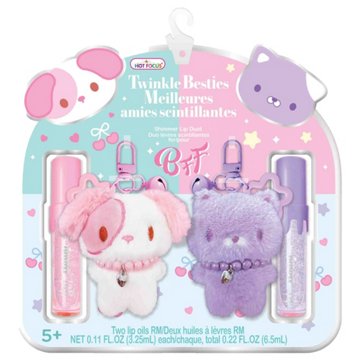 Hot Focus Twinkle Besties Shimmer Lip Oils & Keychains Set, 4 pc