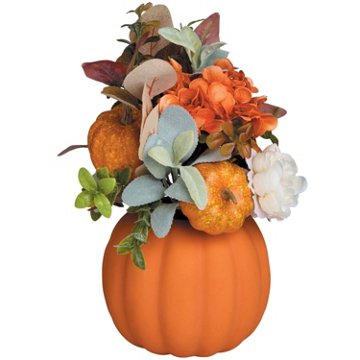 Destination Holiday Faux Pumpkin With Floral Bouquet