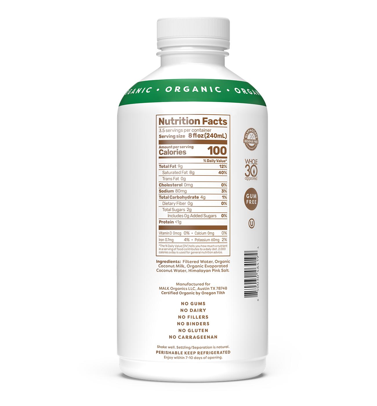 MALK Organic Coconut Milk - Unsweetened; image 2 of 3