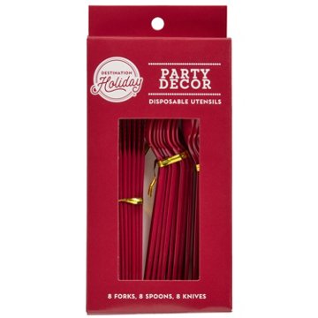 Destination Holiday Maroon Disposable Utensils, 24 ct