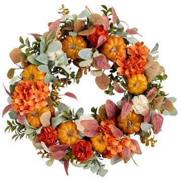 Destination Holiday Pumpkin & Floral Wreath, 24''