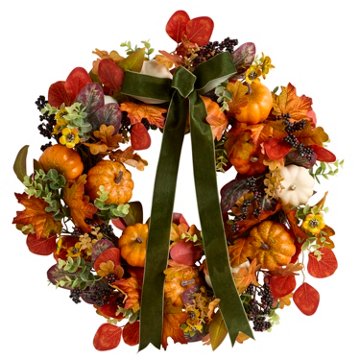 Destination Holiday Pumpkin Leaves Wreath, 24''