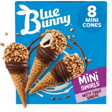 Blue Bunny Mini Swirls Nutty Fudge Sundae Cones, 8 ct