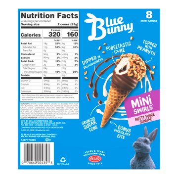 Blue Bunny Mini Swirls Nutty Fudge Sundae Cones, 8 ct