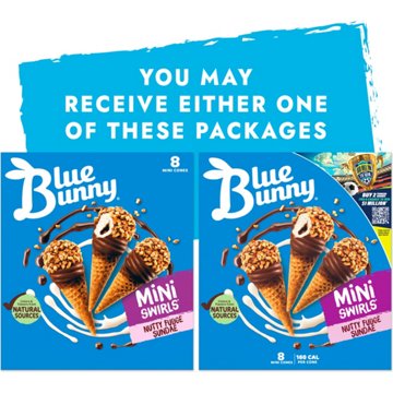 Blue Bunny Mini Swirls Nutty Fudge Sundae Cones, 8 ct