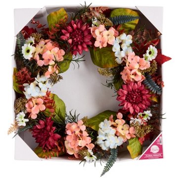 Destination Holiday Maroon Fall Floral Wreath, 24''