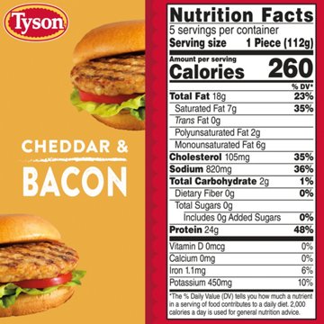 Tyson Frozen Chicken Burgers - Cheddar & Bacon